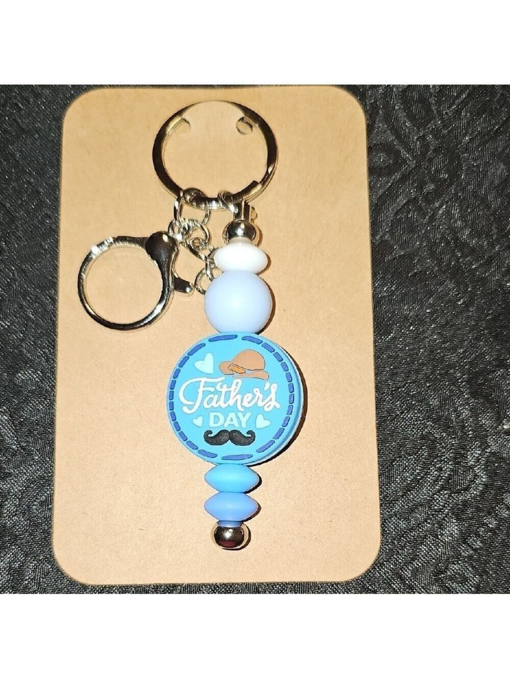 Handbeaded Father's Day Keychain with Blue Beads